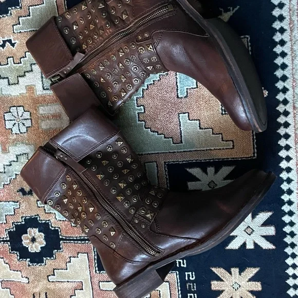 Studded Brown Ankle Boots - Picture 3 of 11